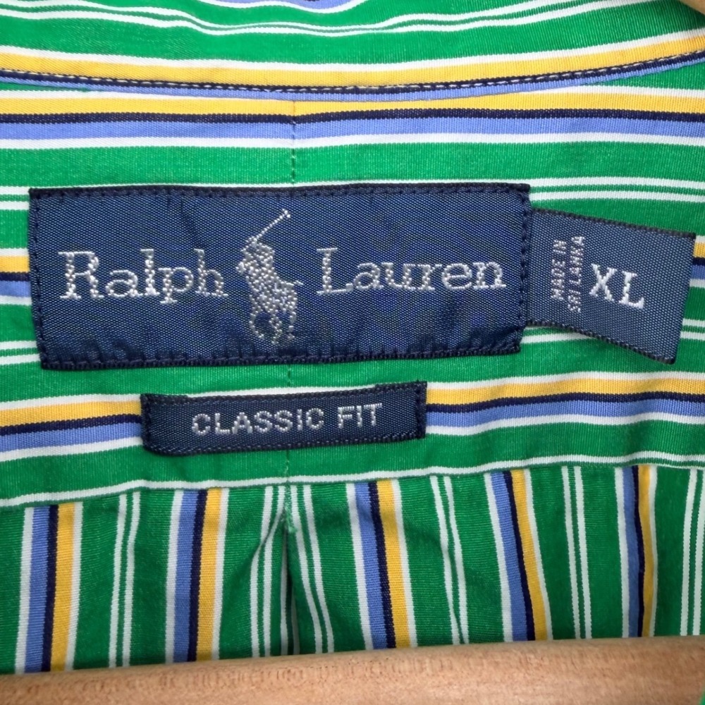 Polo Ralph Lauren Mens XL Classic Fit Striped Cotton Button Down Shirt Green - Picture 3 of 8